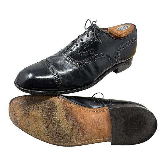 Johnston and Murphy Black Leather Cap Toe Brogue Oxfords - Picture 8 of 11